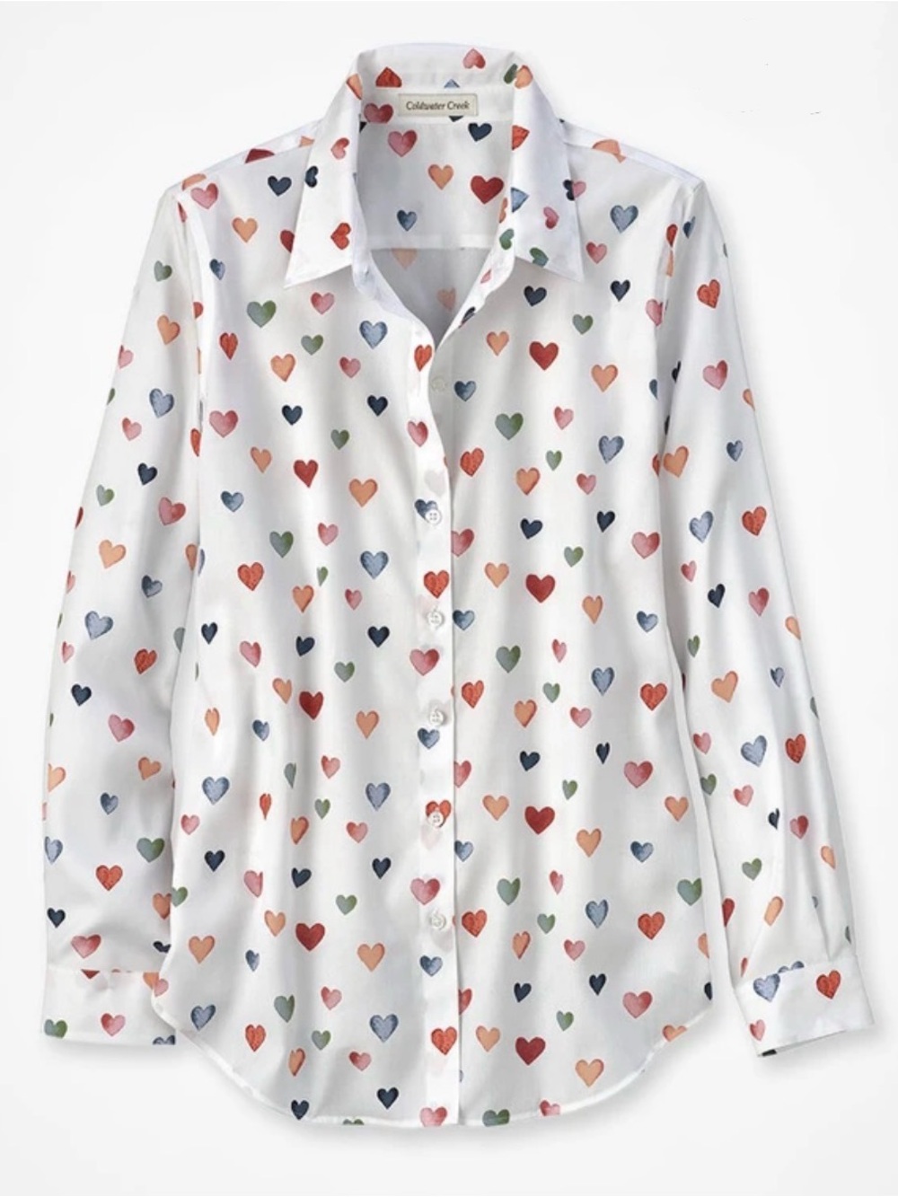Coldwater Creek Confetti Hearts Long-Sleeve No-Iron Shirt